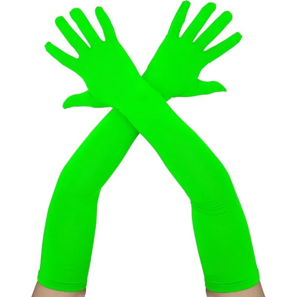 Women's Classic Satin Lime Green Long Elbow Gloves Stretchy Soft Cosplay Costume